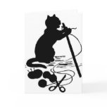 Cat Knitting Silhouette Black/White Greeting Card