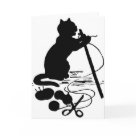 postcard - cat silhouette black/white knitting wool