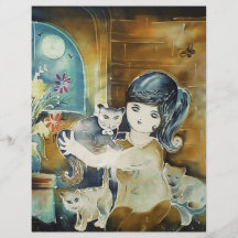 Cat Lady Silk Art Painting Flyer Design