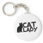 cat lady with slinky black cat yellow eyes key chains