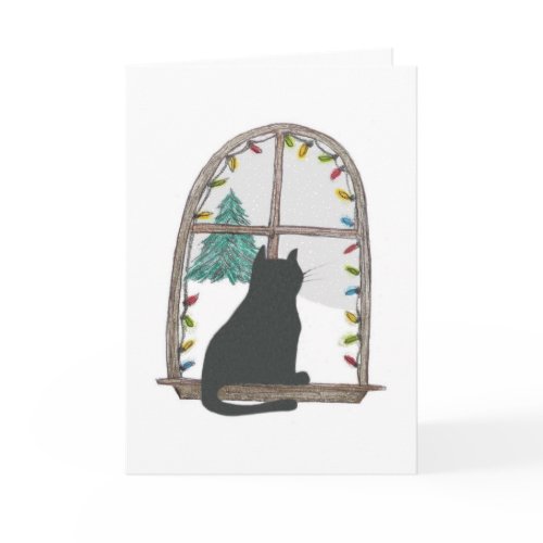 Cat looking out a window card