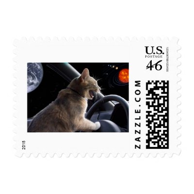 Cat lost in space. postage stamps by maximus7