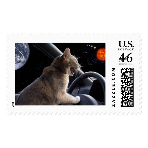 Cat lost in space. postage stamps