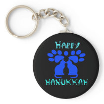 Cat Menorah Happy Hanukkah Keychain