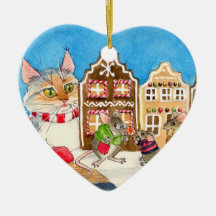 Cat, Mice, Christmas Gingerbread House Ornament