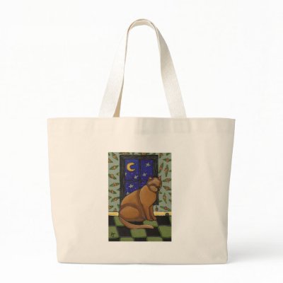 Cat, Moon & Stars - tote bag by folkartblonde