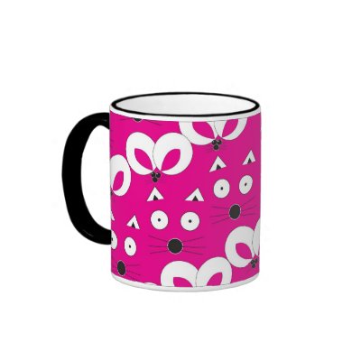 Cat Mouse pattern mug hot pink by RLMdesignes
