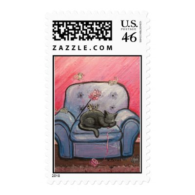 cat mouse postage stamp by ksemon