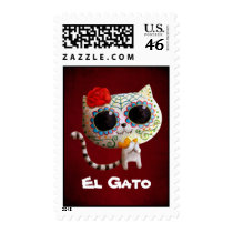 Cat of Day of The Dead Postage