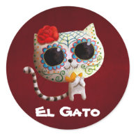 Cat of Day of The Dead Round Sticker