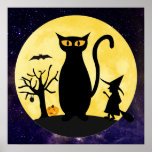 Cat on a Halloween Moon Poster Print
