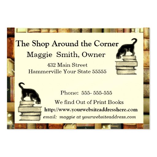 Cat on Books Business card - Chubbie sized (front side)