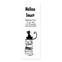 Cat on Books Skinny Business Card Teacher Tutor