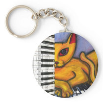 Cat on Piano Keyboard Key Chains