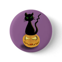 Cat on Pumpkin Halloween Button Pin