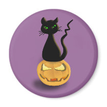 Cat on Pumpkin Halloween Fridge magnet