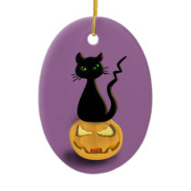 Cat on Pumpkin Halloween Hanging Ornament ornaments