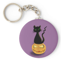 Cat on Pumpkin Halloween Keychain