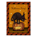 Cat on Pumpkin Halloween Party Invitation Greeting Cards