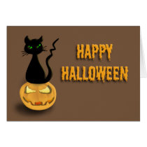 Cat on Pumpkin Happy Halloween Card cards