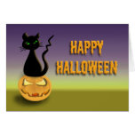 Cat on Pumpkin Happy Halloween Card