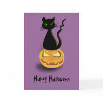 Cat on Pumpkin Happy Halloween Card III cards
