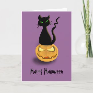 Cat on Pumpkin Happy Halloween Card III card