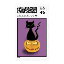 Cat on Pumpkin Happy Halloween Postage Stamps III stamps
