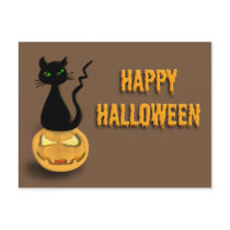 Cat on Pumpkin Happy Halloween Postcard II postcards