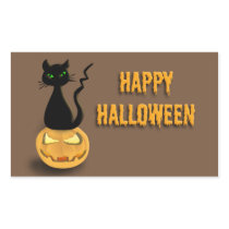 Cat on Pumpkin Happy Halloween stickers (rectangle stickers