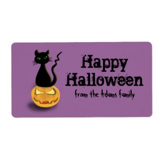 Cat on Pumpkin Personalized Halloween labels (L) label