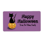 Cat on Pumpkin Personalized Halloween labels (L)