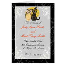 Cat & Owl Halloween Wedding Program Card
