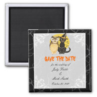 Cat & Owl Halloween Wedding Save The Date Magnet