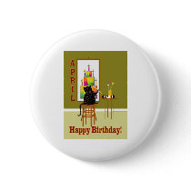 Cat Painting Birthday Cake APRIL buttons by FlyingHorseDesign Cat Painting Birthday Cake APRIL buttons