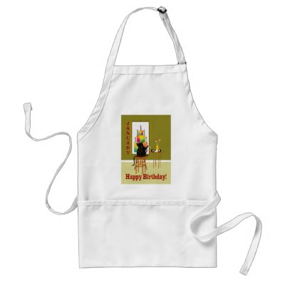 Cat Painting Birthday Cake January Aprons by FlyingHorseDesign