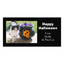 Cat & Pansies Halloween Picture Card