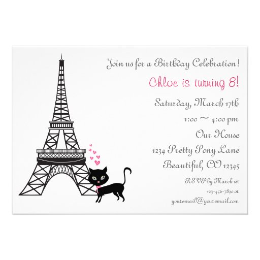 Cat Paris Birthday Invitation