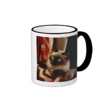 Cat peeking through quilt coffee mug