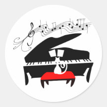 Cat & Piano Round Stickers