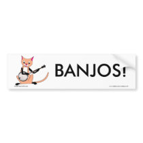 Cat Playing the Banjo Bumper Sticker