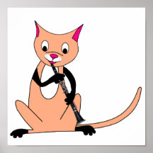 Cat Playing the Clarinet Posters