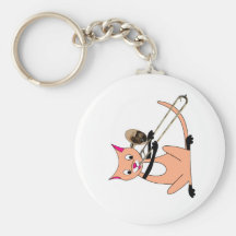 Cat Playing the Trombone Keychains