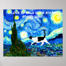 CAT POSTER - I LOVE TO WALK IN THE STARRY STARRY N