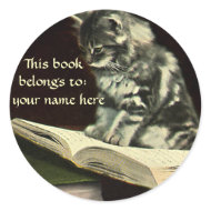 Cat Reading Bookplate sticker