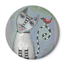 Cat & Red Bird - magnet