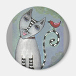 Cat & Red Bird - magnet