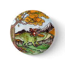 Cat Rides a Dinosaur Pinback Button