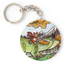 Cat Rides a Dinosaur Keychain