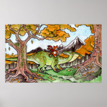 Cat Rides a Dinosaur Poster